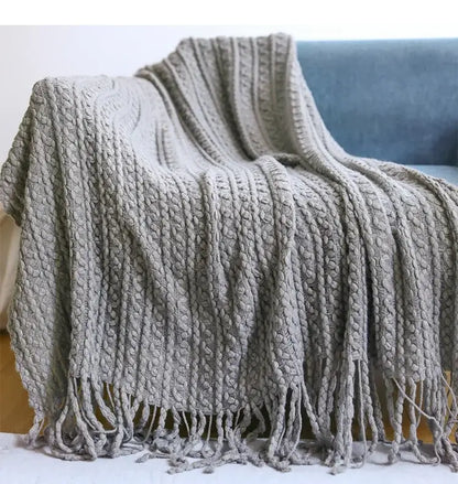 Geometric knit sofa blanket mustard & off-white living room throw