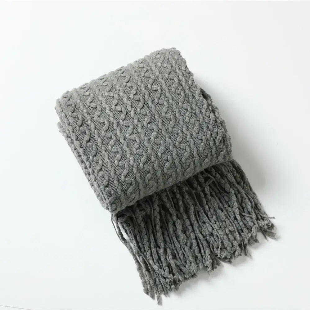 Geometric knit sofa blanket mustard & off-white living room throw