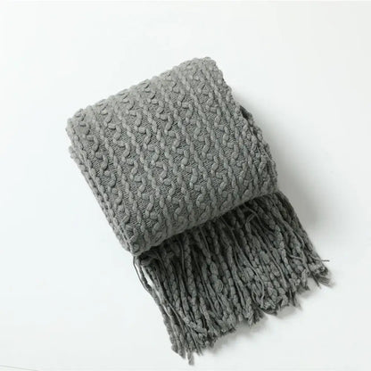 Geometric knit sofa blanket mustard & off-white living room throw