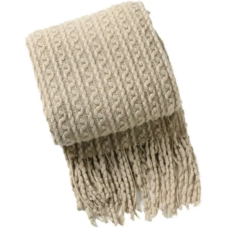 Geometric knit sofa blanket mustard & off-white living room throw