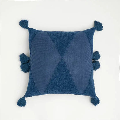 Geometric knitted mustard blue cushion cover living room tassel decor