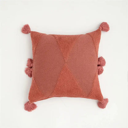 Geometric knitted mustard blue cushion cover living room tassel decor