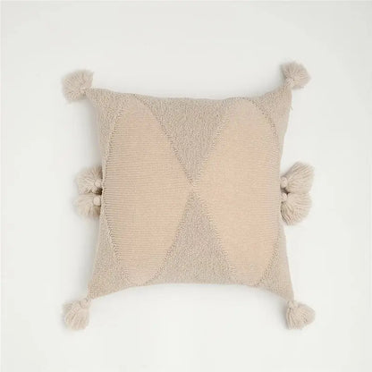 Geometric knitted mustard blue cushion cover living room tassel decor