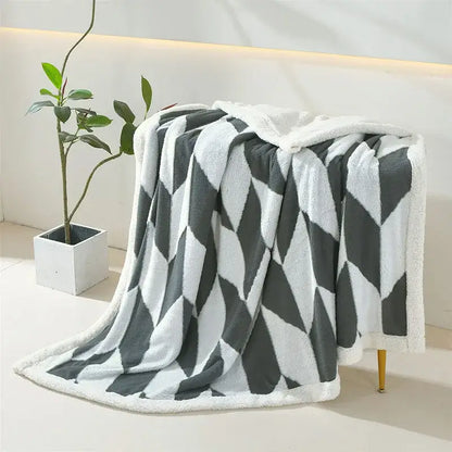Geometric lavender & white lamb wool blanket bedroom throw cozy fleece