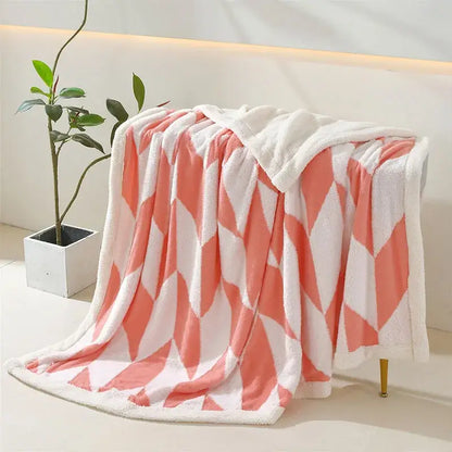 Geometric lavender & white lamb wool blanket bedroom throw cozy fleece