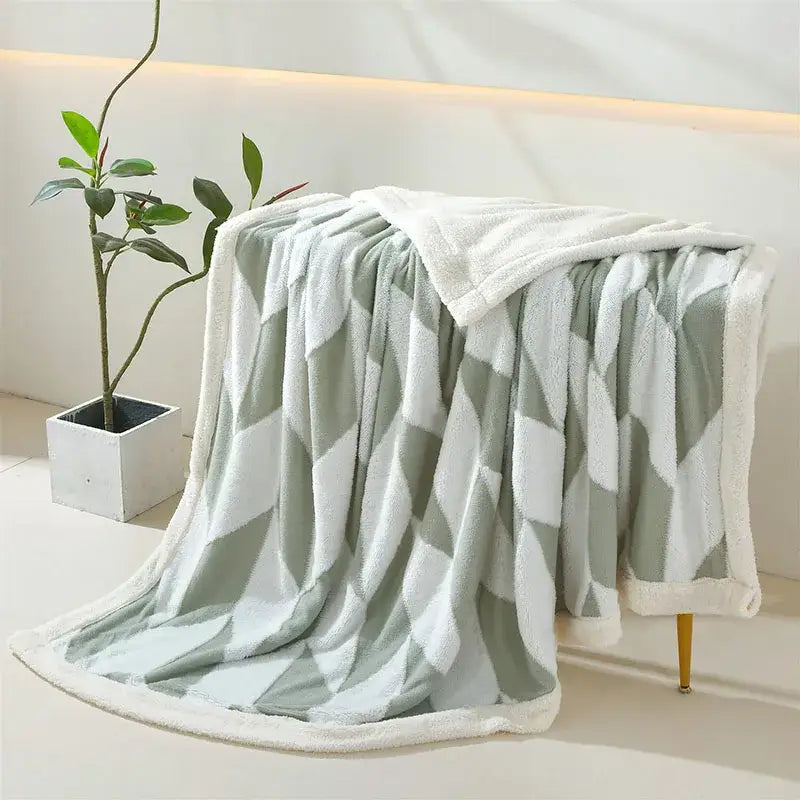 Geometric lavender & white lamb wool blanket bedroom throw cozy fleece