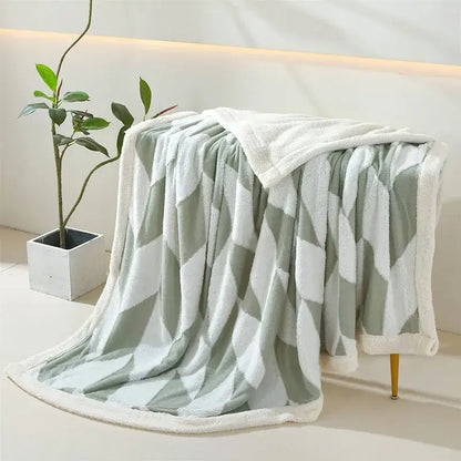 Geometric lavender & white lamb wool blanket bedroom throw cozy fleece