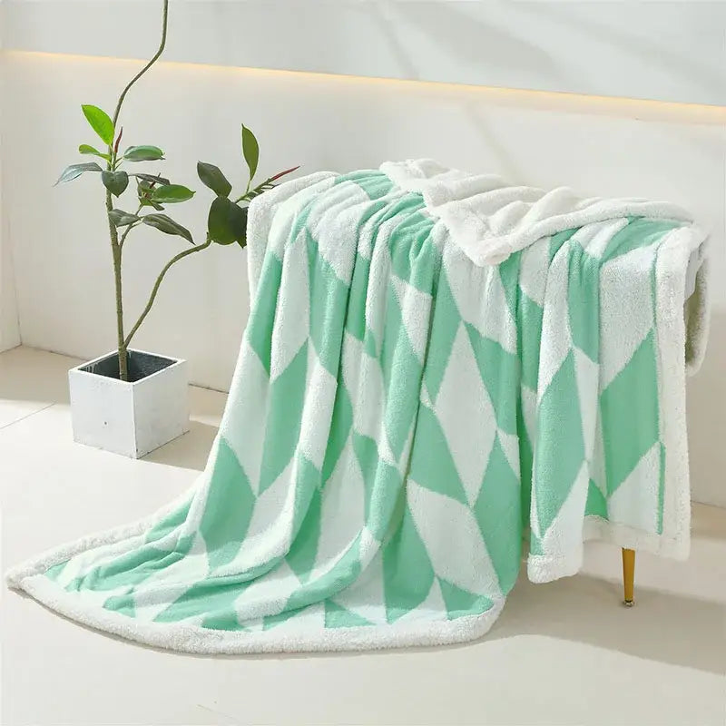 Geometric lavender & white lamb wool blanket bedroom throw cozy fleece