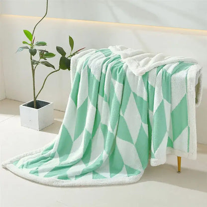 Geometric lavender & white lamb wool blanket bedroom throw cozy fleece