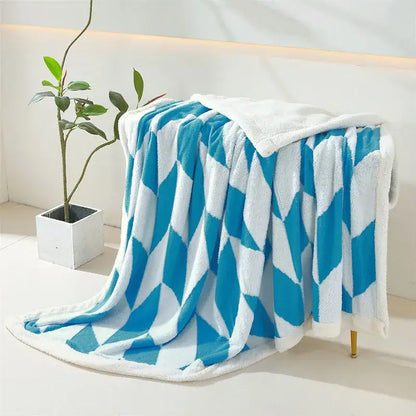 Geometric lavender & white lamb wool blanket bedroom throw cozy fleece