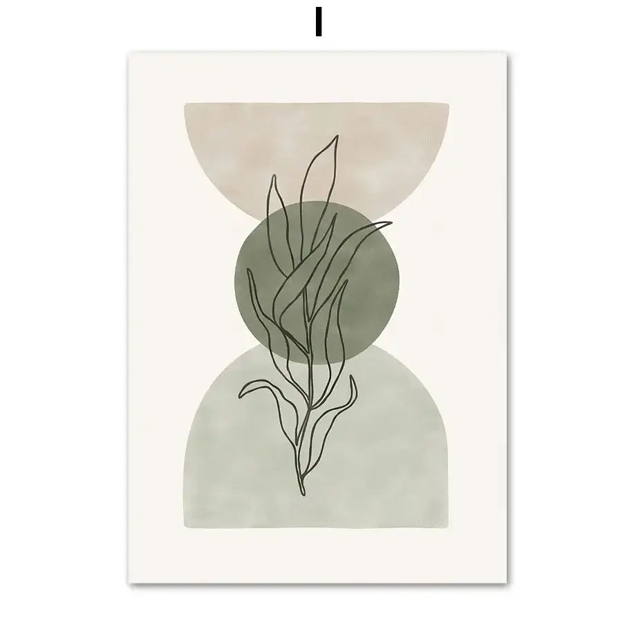 Abstract geometric leaves canvas wall art olive & pink living room