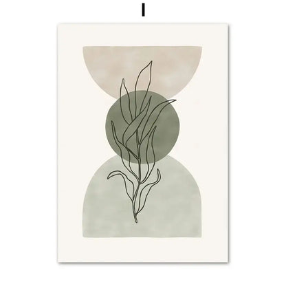 Abstract geometric leaves canvas wall art olive & pink living room