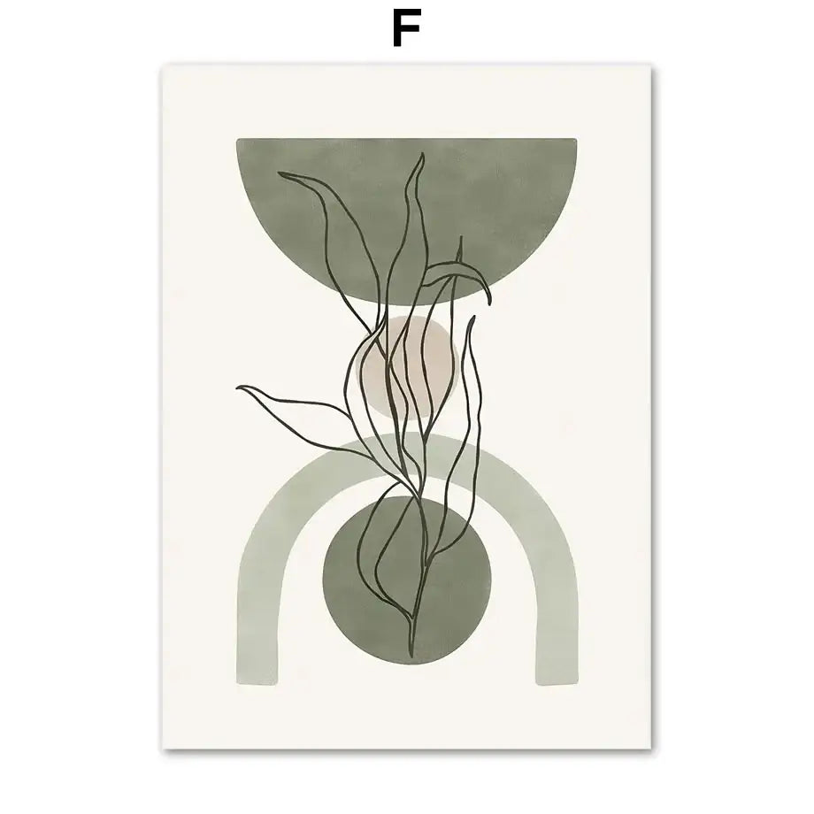 Abstract geometric leaves canvas wall art olive & pink living room