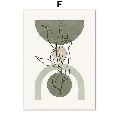 Abstract geometric leaves canvas wall art olive & pink living room