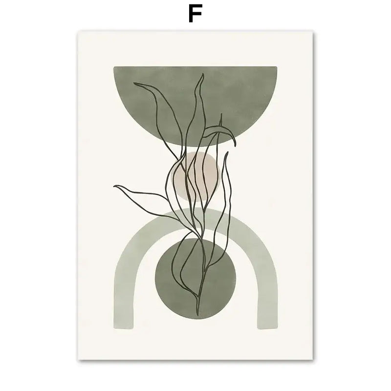 Abstract geometric leaves canvas wall art olive & pink living room
