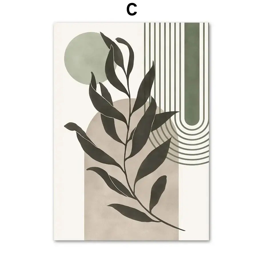 Abstract geometric leaves canvas wall art olive & pink living room