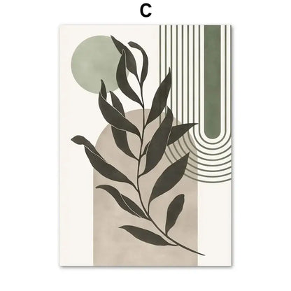 Abstract geometric leaves canvas wall art olive & pink living room