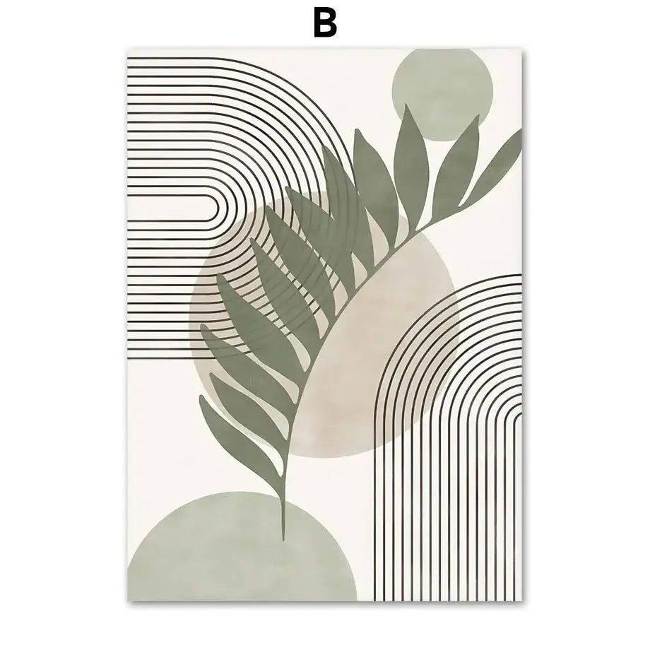 Abstract geometric leaves canvas wall art olive & pink living room