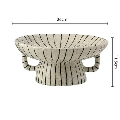 Geometric line ceramic vase cream & black living room decor accessory