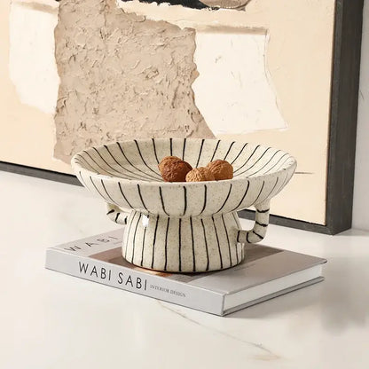 Geometric line ceramic vase cream & black living room decor accessory