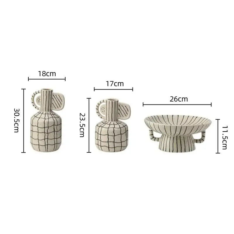 Geometric line ceramic vase cream & black living room decor accessory