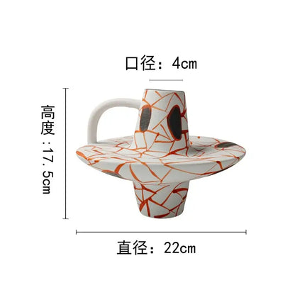 Geometric line ceramic white & orange vase set living room decor
