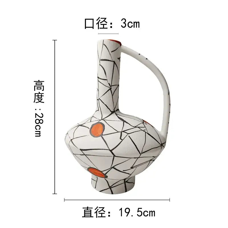 Geometric line ceramic white & orange vase set living room decor