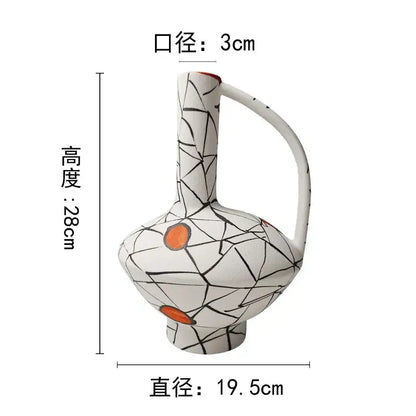 Geometric line ceramic white & orange vase set living room decor