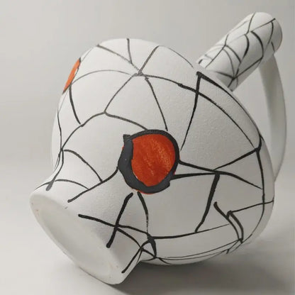 Geometric line ceramic white & orange vase set living room decor