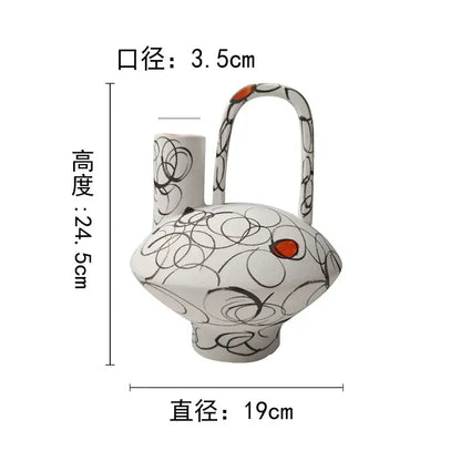 Geometric line ceramic white & orange vase set living room decor