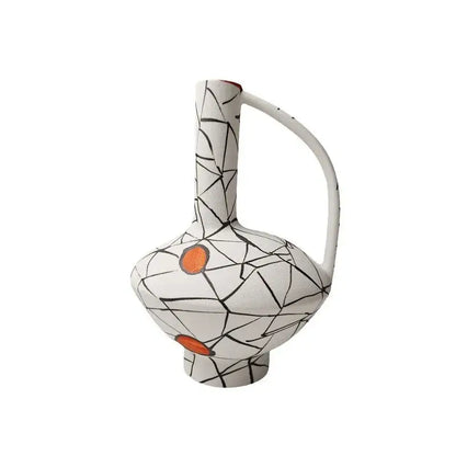 Geometric line ceramic white & orange vase set living room decor