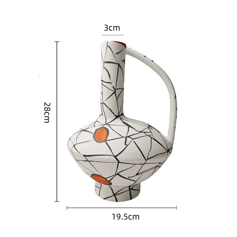 Geometric line ceramic white & orange vase set living room decor