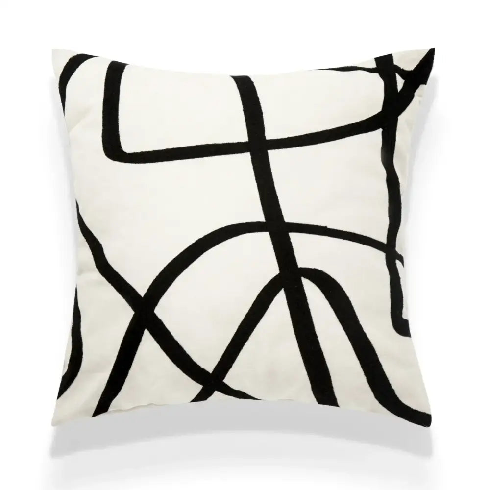 Geometric line embroidered pillowcase in black & white – living room