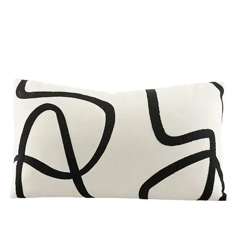 Geometric line embroidered pillowcase in black & white – living room