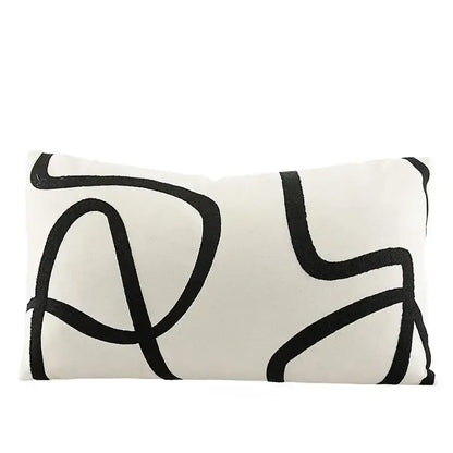 Geometric line embroidered pillowcase in black & white – living room
