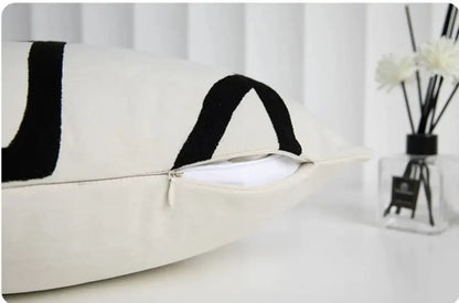Geometric line embroidered pillowcase in black & white – living room