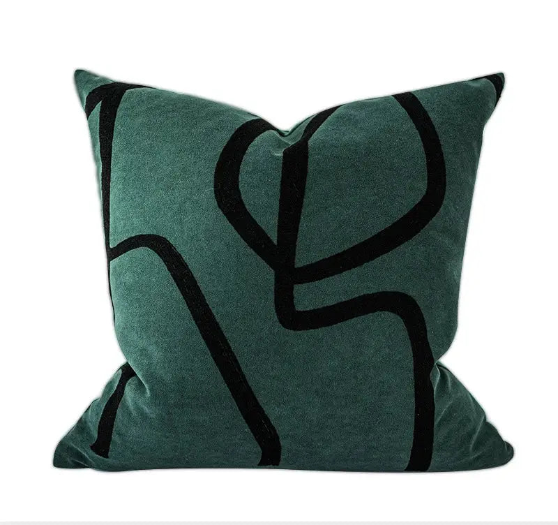 Geometric line embroidered suede pillowcase black & white living room
