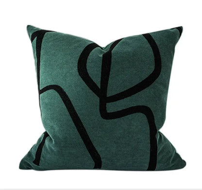 Geometric line embroidered suede pillowcase black & white living room