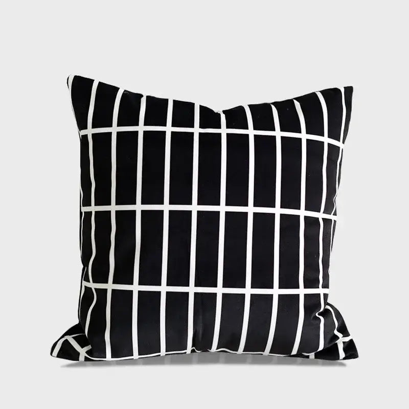 Geometric line embroidered suede pillowcase black & white living room