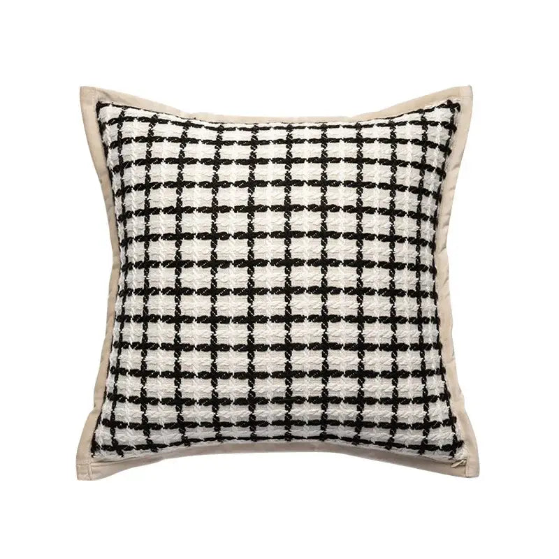 Geometric line embroidered suede pillowcase black & white living room