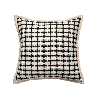 Geometric line embroidered suede pillowcase black & white living room