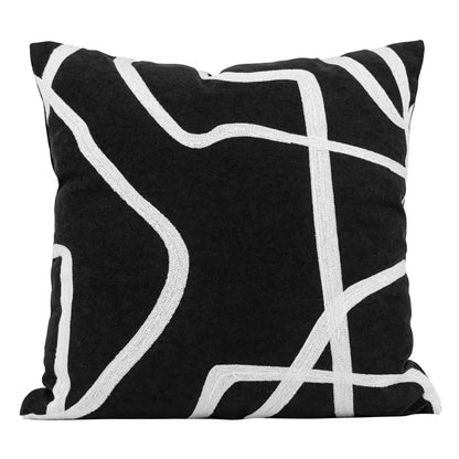 Geometric line embroidered suede pillowcase black & white living room