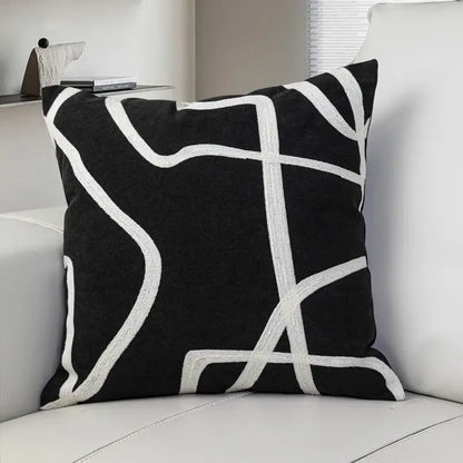 Geometric line embroidered suede pillowcase black & white living room