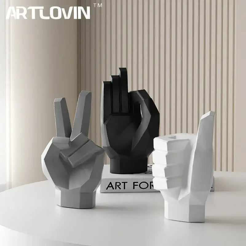 Geometric matte gray black & white gesture art decor living room set