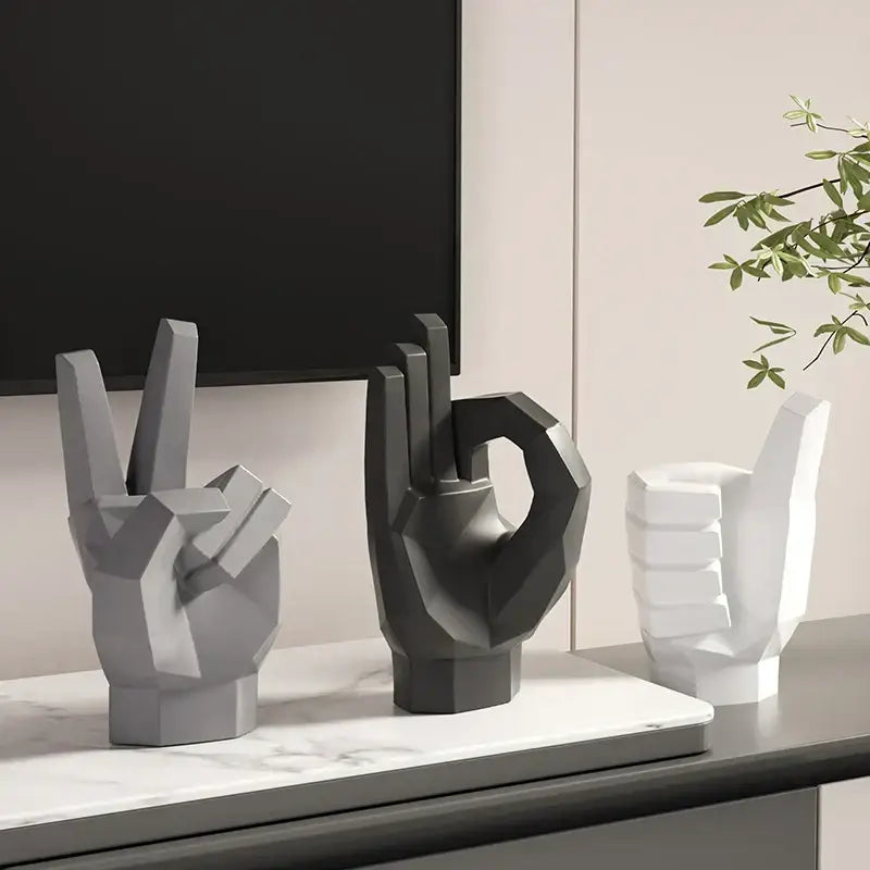 Geometric matte gray black & white gesture art decor living room set