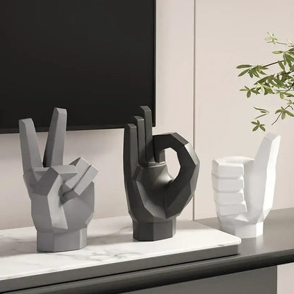Geometric matte gray black & white gesture art decor living room set