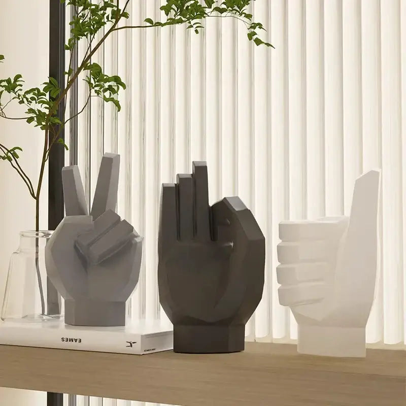 Geometric matte gray black & white gesture art decor living room set