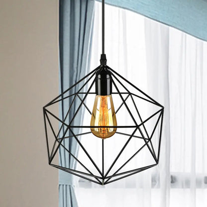 DecorBites™ Geometric Metal Pendant Light - Industrial Living Room Hanging Light in Black/White - 3 Sizes Available