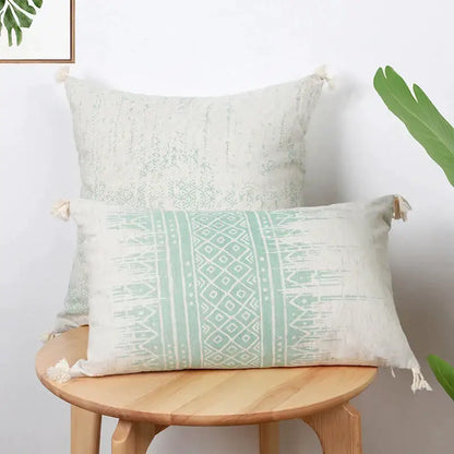 Geometric mosaic cotton crochet tassel cushion cover living room