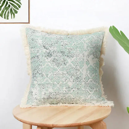 Geometric mosaic cotton crochet tassel cushion cover living room